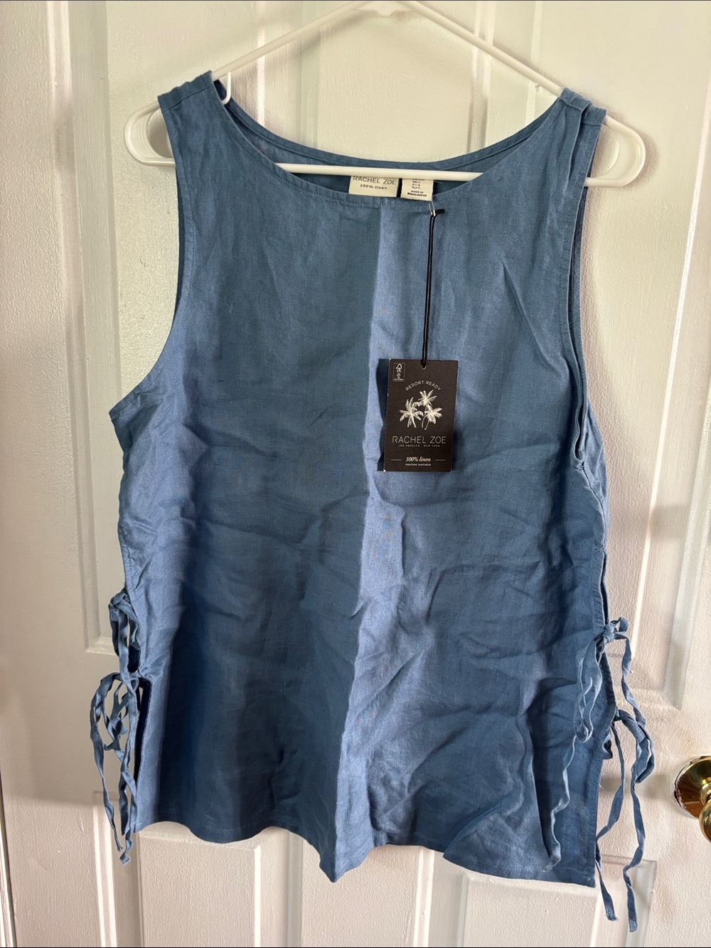 Rachel Zoe Dusty Blue Linen Tie-Side Tank Top